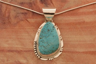 Genuine Kingman Turquoise Sterling Silver Navajo Pendant